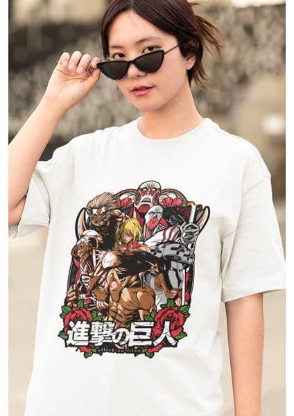Oversize Attack On Titans Baskılı T-Shirt, Unisex Anime Baskılı Tişört modelleri