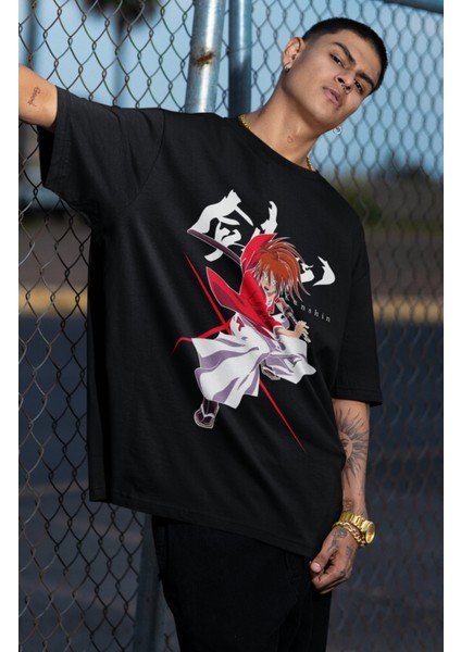 Oversize Himura Kenshin Baskılı T-Shirt, Unisex Anime Baskılı Tişört fiyatları