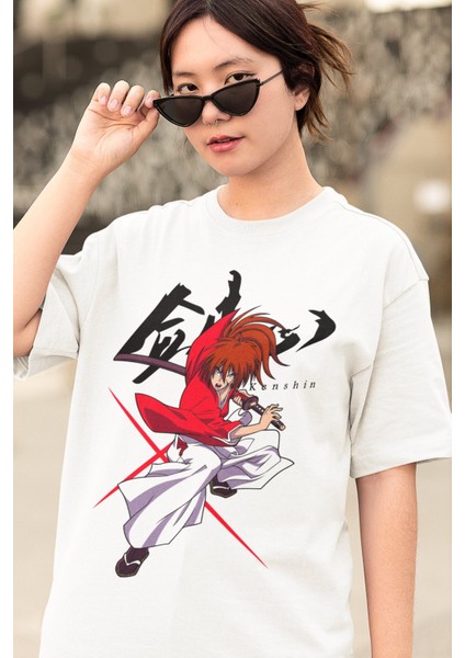 Oversize Himura Kenshin Baskılı T-Shirt, Unisex Anime Baskılı Tişört modelleri