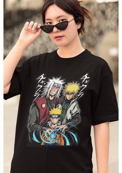 Oversize Naruto Jiraiya Minato Namikaze Baskılı T-Shirt, Unisex Anime Baskılı Tişört modelleri