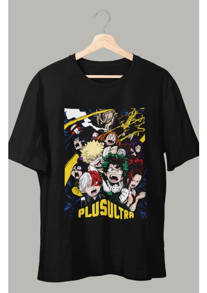 Oversize My Hero Academia Plusultra Baskılı T-Shirt, Unisex Anime Baskılı Tişört