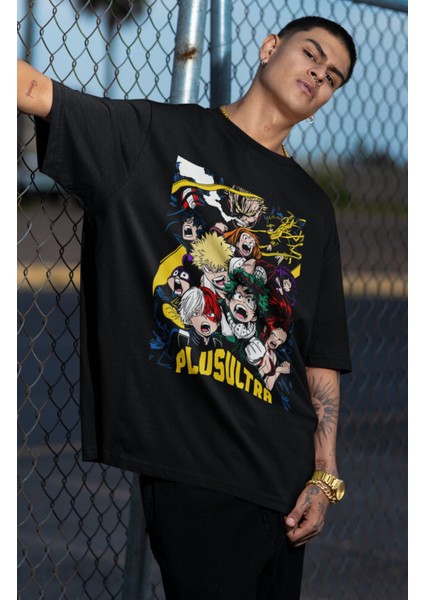 Oversize My Hero Academia Plusultra Baskılı T-Shirt, Unisex Anime Baskılı Tişört fiyatları