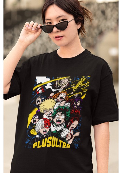Oversize My Hero Academia Plusultra Baskılı T-Shirt, Unisex Anime Baskılı Tişört modelleri