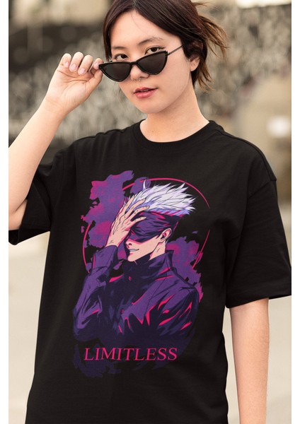 Oversize Limitless Jjk Gojo Baskılı T-Shirt, Unisex Anime Baskılı Tişört modelleri