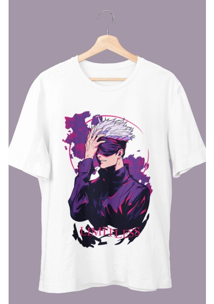 Oversize Limitless Jjk Gojo Baskılı T-Shirt, Unisex Anime Baskılı Tişört