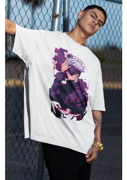 Oversize Limitless Jjk Gojo Baskılı T-Shirt, Unisex Anime Baskılı Tişört fiyatları