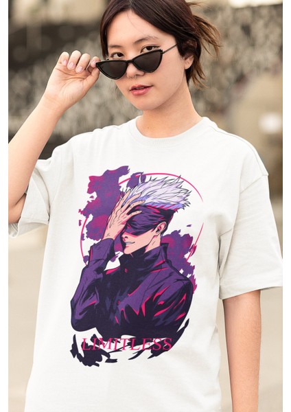 Oversize Limitless Jjk Gojo Baskılı T-Shirt, Unisex Anime Baskılı Tişört modelleri