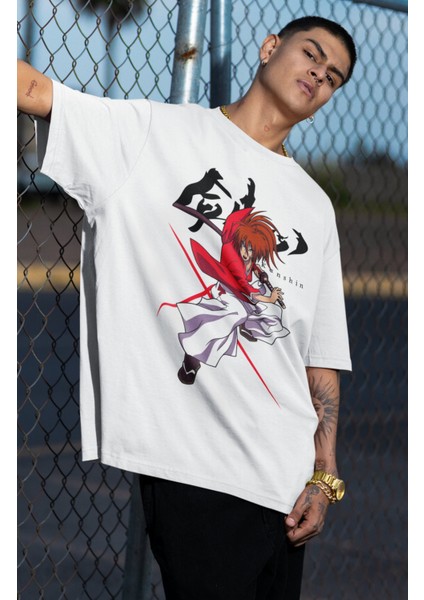 Oversize Himura Kenshin Baskılı T-Shirt, Unisex Anime Baskılı Tişört fiyatları
