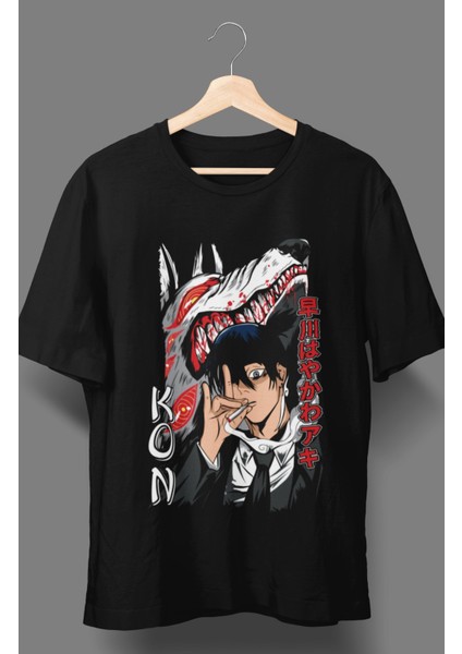 Oversize Chainsaw Man Aki Hayakawa Baskılı T-Shirt, Unisex Anime Baskılı Tişört