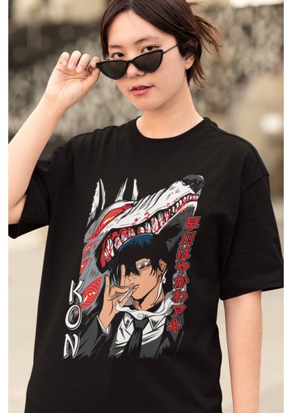 Oversize Chainsaw Man Aki Hayakawa Baskılı T-Shirt, Unisex Anime Baskılı Tişört modelleri