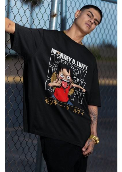Oversize Version 5 Monkey D. Luffy Baskılı T-Shirt, Unisex Anime Baskılı Tişört fiyatları