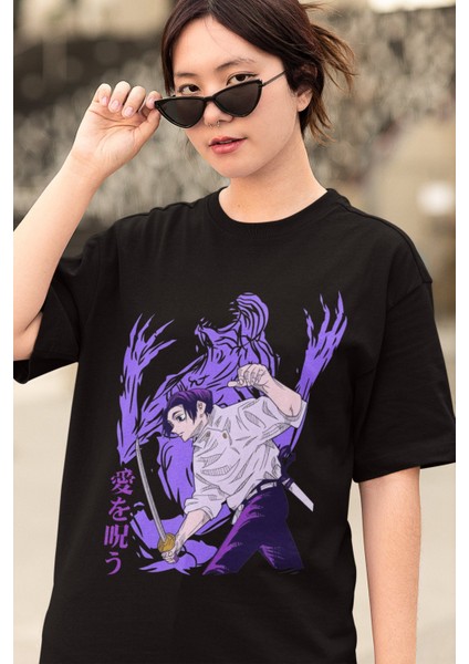 Oversize Jjk Okkotsu Yuta Baskılı T-Shirt, Unisex Anime Baskılı Tişört modelleri