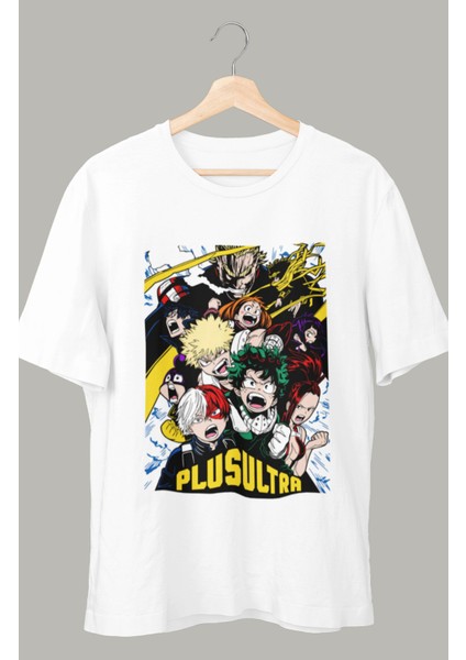 Oversize My Hero Academia Plusultra Baskılı T-Shirt, Unisex Anime Baskılı Tişört