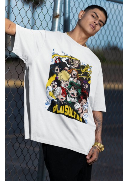 Oversize My Hero Academia Plusultra Baskılı T-Shirt, Unisex Anime Baskılı Tişört fiyatları