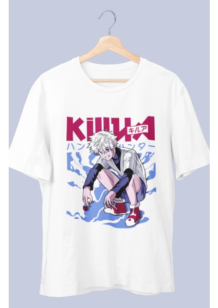 Oversize Hunter x Hunter Killua Ex V2 Baskılı T-Shirt, Unisex Anime Baskılı Tişört
