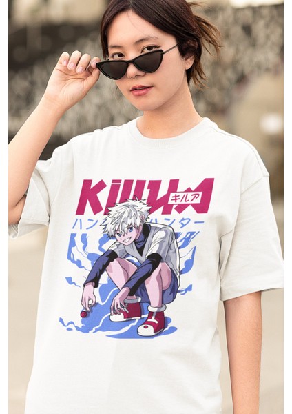 Oversize Hunter x Hunter Killua Ex V2 Baskılı T-Shirt, Unisex Anime Baskılı Tişört