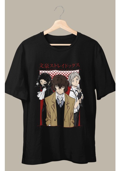 Oversize Bungou Stray Dogs Baskılı T-Shirt, Unisex Anime Baskılı Tişört