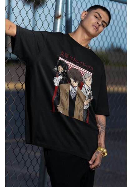 Oversize Bungou Stray Dogs Baskılı T-Shirt, Unisex Anime Baskılı Tişört fiyatları