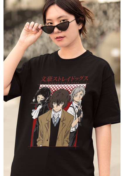 Oversize Bungou Stray Dogs Baskılı T-Shirt, Unisex Anime Baskılı Tişört modelleri