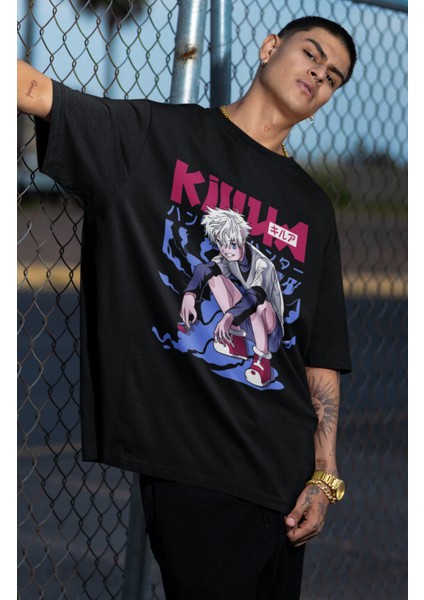 Oversize Hunter x Hunter Killua Ex V2 Baskılı T-Shirt, Unisex Anime Baskılı Tişört
