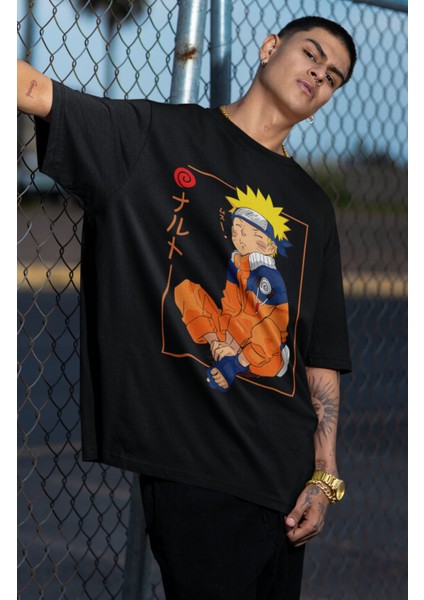 Oversize Uzumaki Naruto Baskılı T-Shirt, Unisex Anime Baskılı Tişört fiyatları