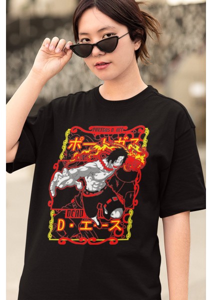 Oversize Portgas D. Ace Baskılı T-Shirt, Unisex Anime Baskılı Tişört modelleri
