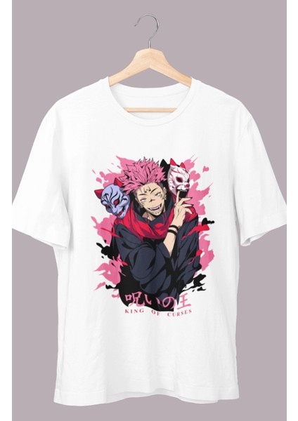 Oversize Jjk Sukuna King Of Curses Baskılı T-Shirt, Unisex Anime Baskılı Tişört