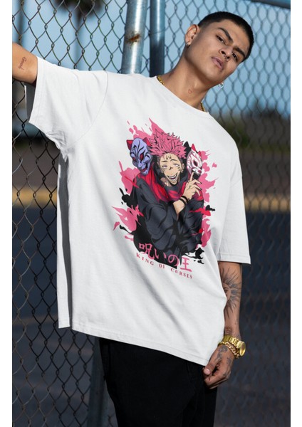 Oversize Jjk Sukuna King Of Curses Baskılı T-Shirt, Unisex Anime Baskılı Tişört fiyatları