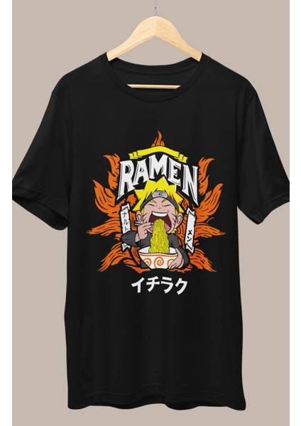 Oversize Ramen Naruto Baskılı T-Shirt, Unisex Anime Baskılı Tişört