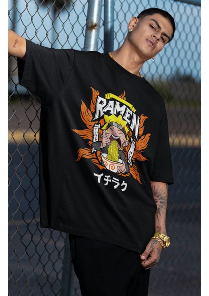 Oversize Ramen Naruto Baskılı T-Shirt, Unisex Anime Baskılı Tişört fiyatları