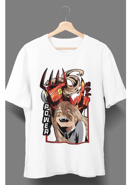 Oversize Power Chainsaw Man V3 Baskılı T-Shirt, Unisex Anime Baskılı Tişört