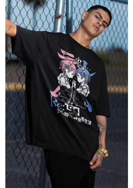 Oversize Re:zero Version2 Baskılı T-Shirt, Unisex Anime Baskılı Tişört
