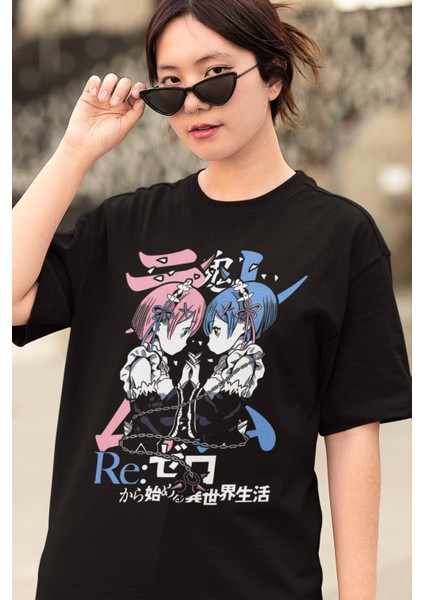 Oversize Re:zero Version2 Baskılı T-Shirt, Unisex Anime Baskılı Tişört