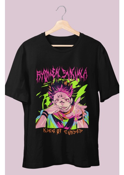 Oversize Jjk Ryomen Sukuna Baskılı T-Shirt, Unisex Anime Baskılı Tişört