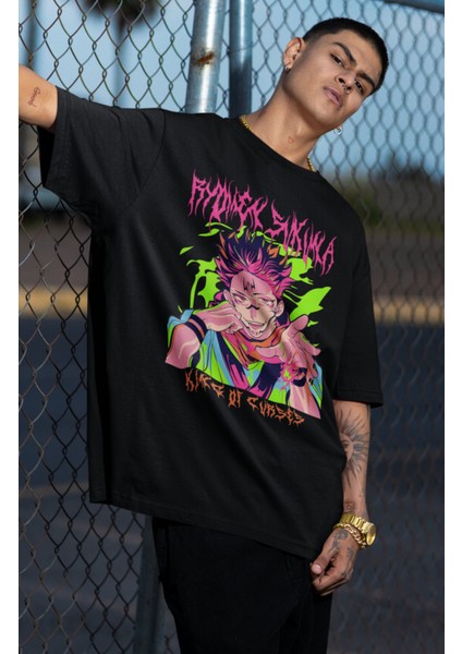 Oversize Jjk Ryomen Sukuna Baskılı T-Shirt, Unisex Anime Baskılı Tişört fiyatları