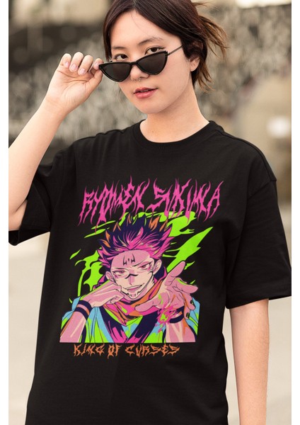 Oversize Jjk Ryomen Sukuna Baskılı T-Shirt, Unisex Anime Baskılı Tişört modelleri