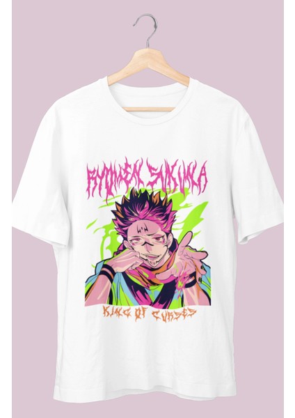 Oversize Jjk Ryomen Sukuna Baskılı T-Shirt, Unisex Anime Baskılı Tişört