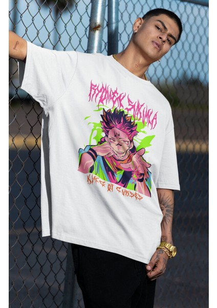 Oversize Jjk Ryomen Sukuna Baskılı T-Shirt, Unisex Anime Baskılı Tişört fiyatları