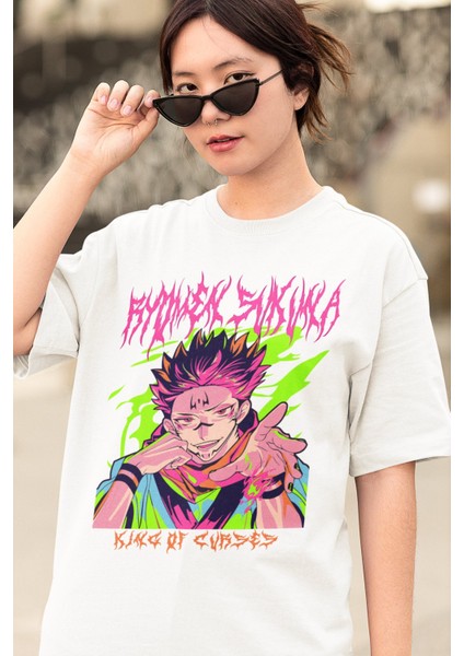 Oversize Jjk Ryomen Sukuna Baskılı T-Shirt, Unisex Anime Baskılı Tişört modelleri