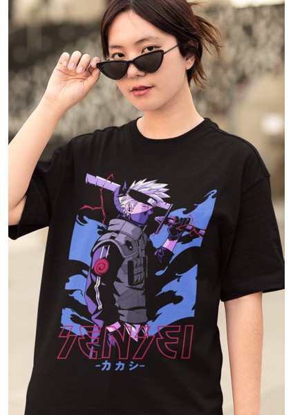 Oversize Kakashi Sensesi V2 Baskılı T-Shirt, Unisex Anime Baskılı Tişört modelleri