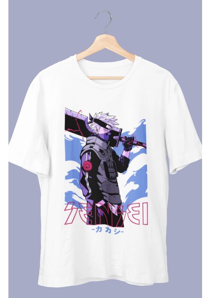 Oversize Kakashi Sensesi V2 Baskılı T-Shirt, Unisex Anime Baskılı Tişört