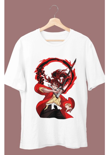 Oversize Demon Slayer Yoriichi Tsugikuni Baskılı T-Shirt, Unisex Anime Baskılı Tişört
