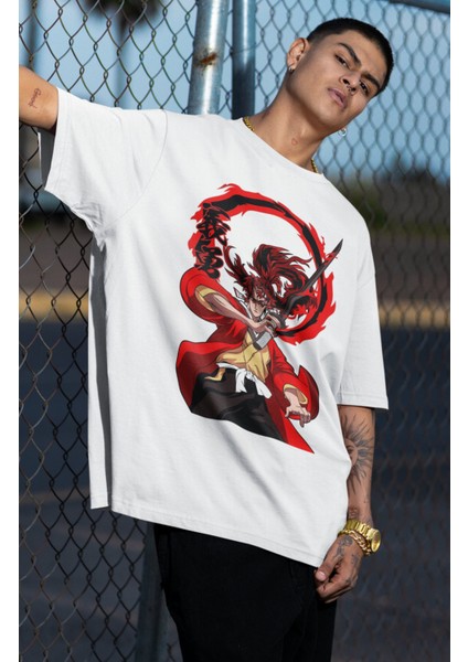 Oversize Demon Slayer Yoriichi Tsugikuni Baskılı T-Shirt, Unisex Anime Baskılı Tişört fiyatları