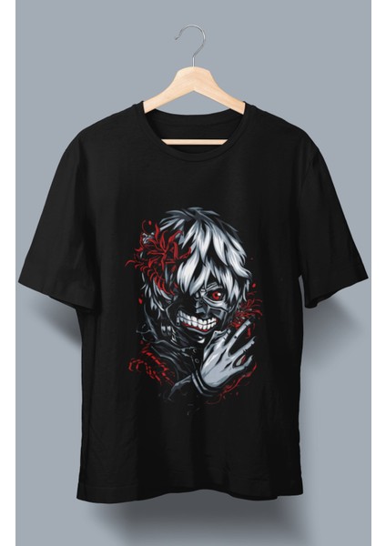 Oversize Tokyo Ghoul Kaneki Ken Baskılı T-Shirt, Unisex Anime Baskılı Tişört