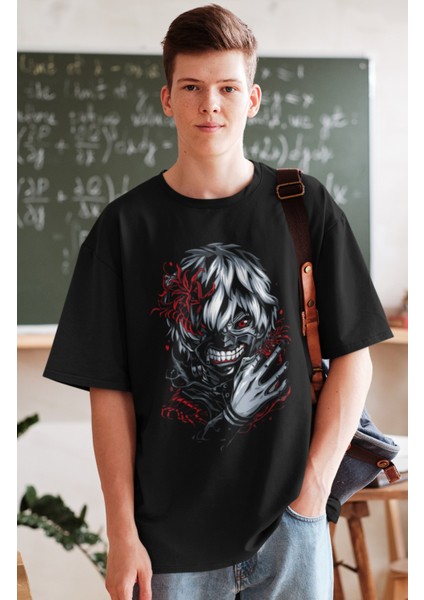 Oversize Tokyo Ghoul Kaneki Ken Baskılı T-Shirt, Unisex Anime Baskılı Tişört fiyatları