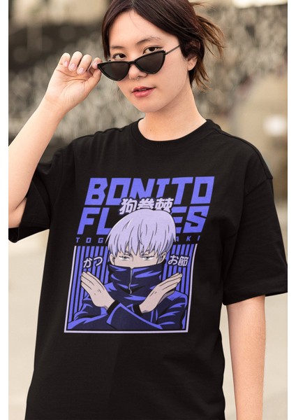 Oversize Jjk Toge Inumaki Baskılı T-Shirt, Unisex Anime Baskılı Tişört modelleri