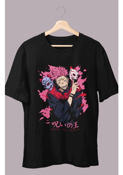 Oversize Jjk Sukuna King Of Curses Baskılı T-Shirt, Unisex Anime Baskılı Tişört