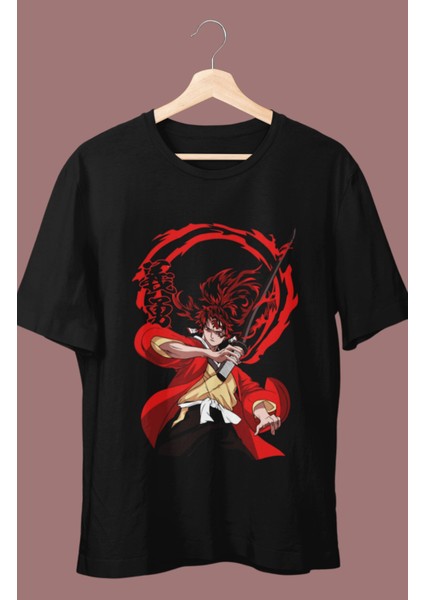 Oversize Demon Slayer Yoriichi Tsugikuni Baskılı T-Shirt, Unisex Anime Baskılı Tişört
