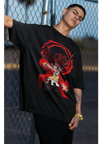 Oversize Demon Slayer Yoriichi Tsugikuni Baskılı T-Shirt, Unisex Anime Baskılı Tişört fiyatları