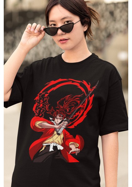 Oversize Demon Slayer Yoriichi Tsugikuni Baskılı T-Shirt, Unisex Anime Baskılı Tişört modelleri